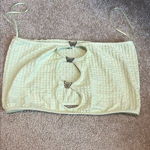 Light Green Textured Tube Top with Butterfly Accents